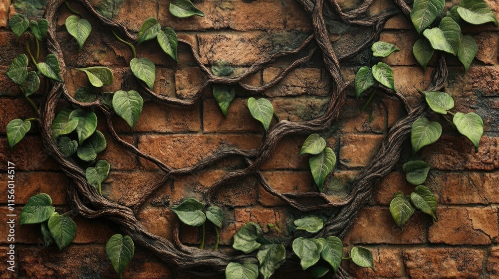 Green Vines on Rustic Brick Wall Creating a Natural Aesthetic