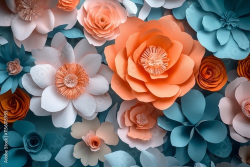 Colorful paper flower wall art display with intricate designs and vibrant hues