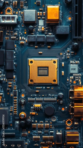 Circuit board with glowing components showcasing intricate electronic details...