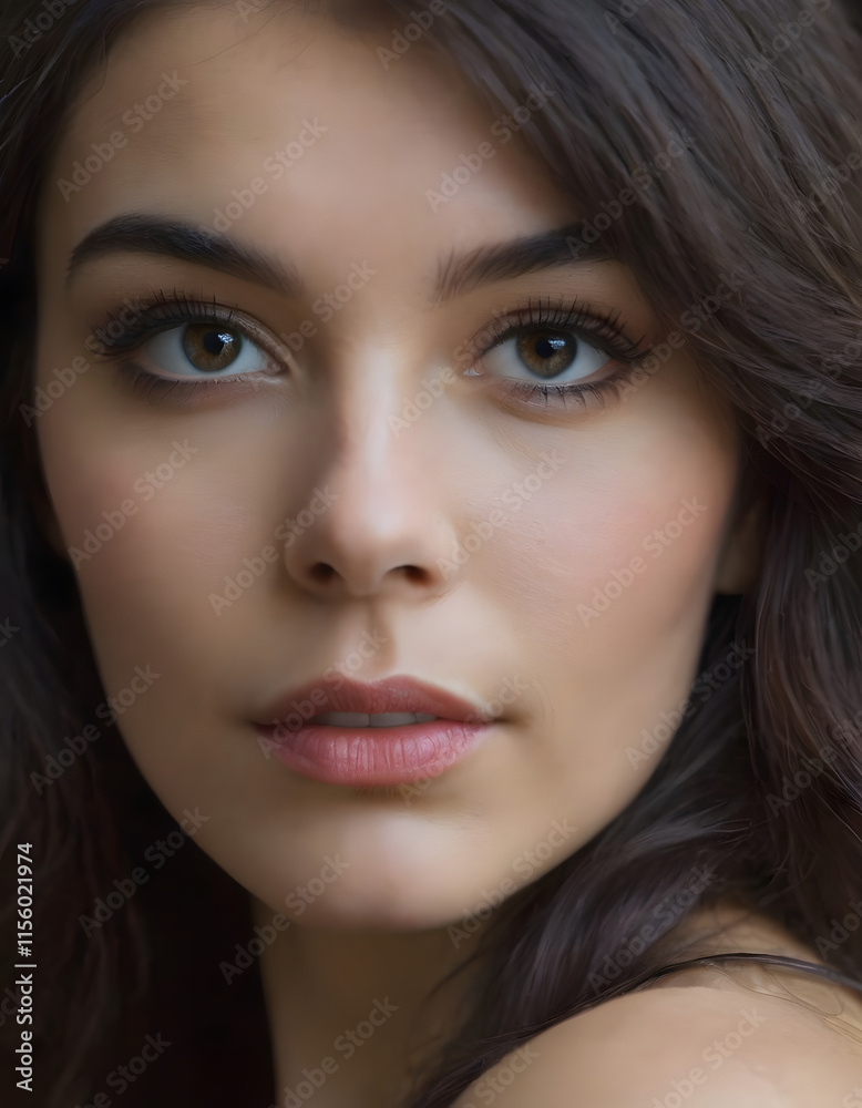 Captivating Portrait of a Striking and Enigmatic Young Woman with Intense, Penetrating Eyes and a Pensive, Thoughtful Expression Captivating Portrait of a Striking and Enigmatic Young Woman with Intense, Penetrating Eyes and a Pensive, Thoughtful Expression
