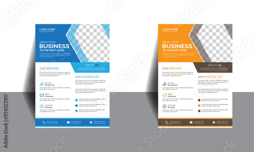  A bundle of 2 templates of a4 flyer, Flyer template layout design. business flyer, brochure, magazine or flier mockup in bright colors. perfect for creative professional business.