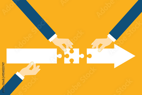 Teamwork working together to success, cooperation or team building collaborate to solve problem, partnership, help and support, business people colleagues help work together to connect jigsaw puzzle.