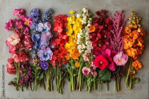 Colorful floral arrangement showcasing various flowers on a textured surface
