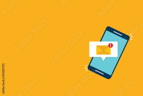 New message notification concept on smartphone. New email pop up. Incoming, open messaging. Chatting, mail, post, letter symbol, sign, emblem with new notification on phone or website