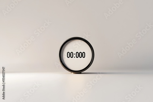 A minimalist circular timer displays 00:000, signifying the start or end of a timed event. photo