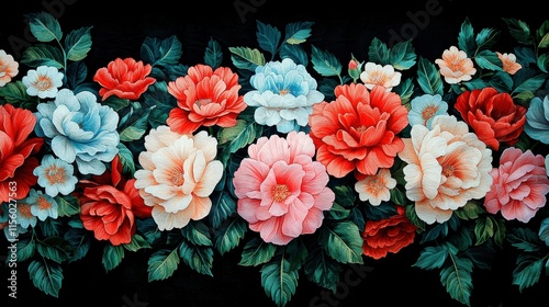 Organic Floral Patterns on Rich Textured Velvet Fabric Background