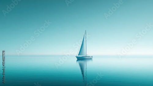 Solitude Sailboat on Calm Teal Ocean: A Serene Seascape