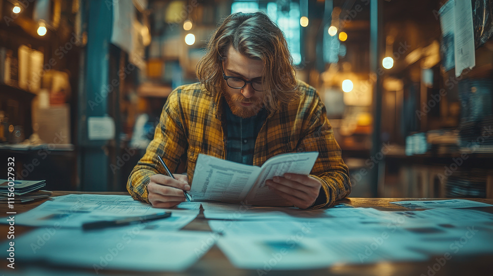 Fototapeta premium Professional Businessman Filling Out Document with Pen