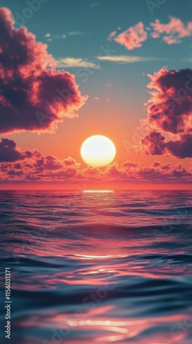Beautiful sunset over the ocean with golden reflections on the water and vibr...