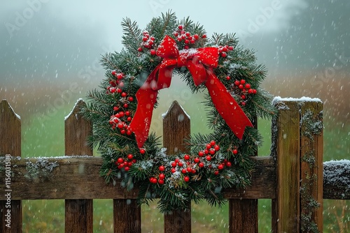 Christmas Decoration with Pinecones, Red Berries, and Snowflakes