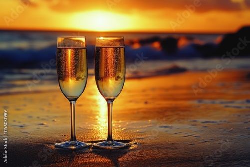 Toasting at sunset with sparkling drinks by the beach