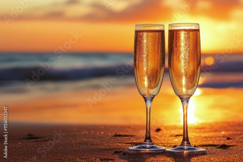 Toasting at sunset with sparkling drinks by the beach