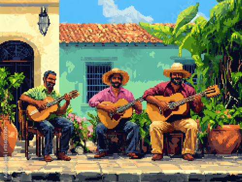 Parranda, Pixel Art Illustration, Musicians, Pixel art concept photo