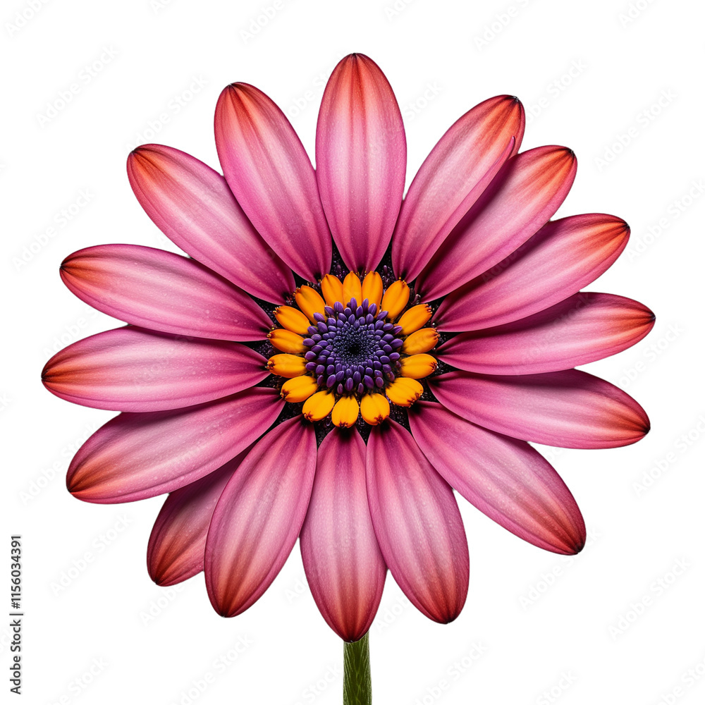 pink osteospermum flower with yellow center on a transparent background
