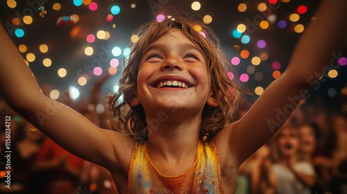 Crowd enjoying a vibrant performance under dazzling lights in an ornate theater