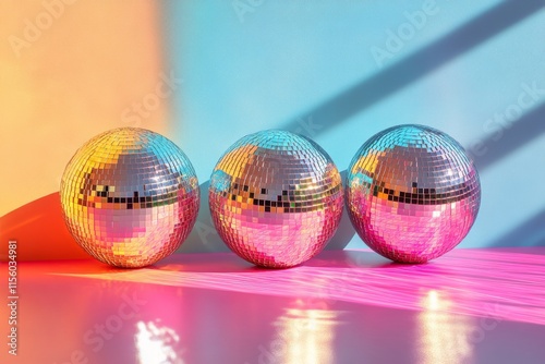 Colorful reflection of disco balls creating a vibrant atmosphere in a party s...