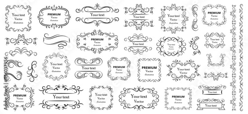 Calligraphic design elements . Decorative swirls or scrolls, vintage frames , flourishes, labels and dividers. Retro vector illustration