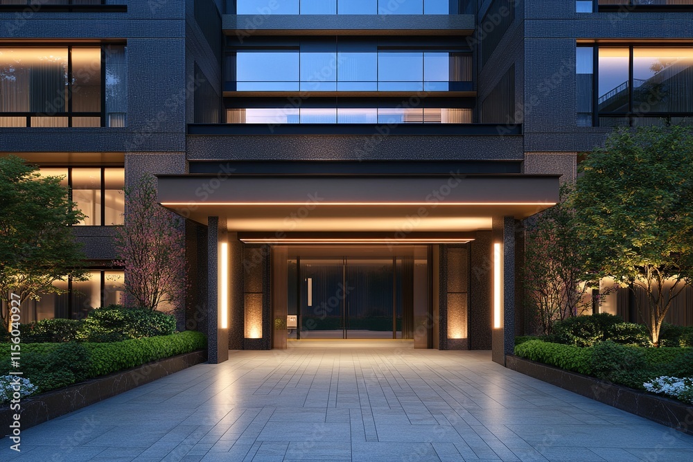 Ultra-Modern Architectural Facade with Clean Lines, Soft Lighting, and Minimalist Entrance Ultra-Modern Architectural Facade with Clean Lines, Soft Lighting, and Minimalist Entrance
