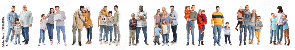 Collection of happy families on white background Collection of happy families on white background
