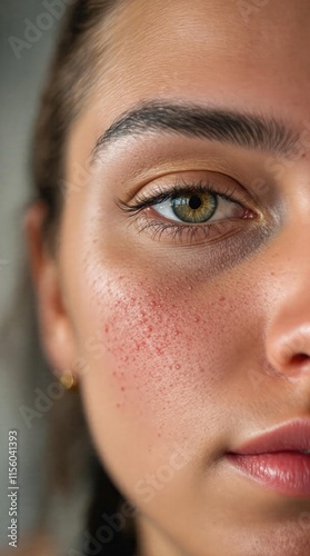 Close up of young woman's eye cheek showcasing skin texture subtle imperfections photo