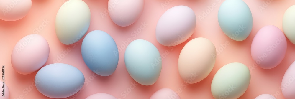 Colorful pastel easter eggs on soft springtime background for holiday celebration. Horizontal banner. Copy space. Elegant holiday background Colorful pastel easter eggs on soft springtime background for holiday celebration. Horizontal banner. Copy space. Elegant holiday background