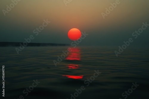 Sunset over turbulent ocean waves with dark clouds in the background