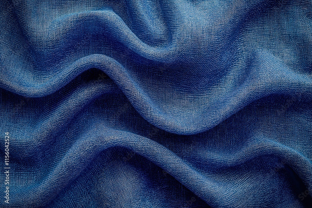Obraz premium Close-Up of Wavy Blue Mesh Fabric Texture.Abstract Pattern of Textured Blue Mesh in Soft Lighting Background