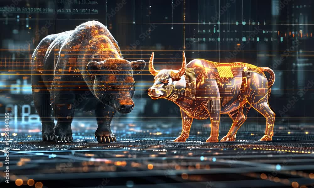 Abstract crypto bear and bull