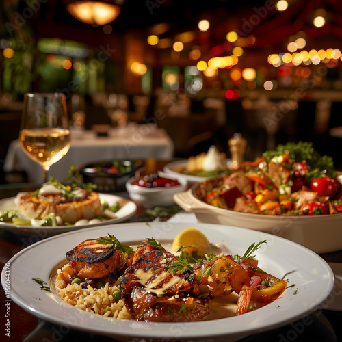 A delicious dinner dishes in a fancy restaurant