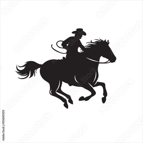 Cowboy riding horse, lassoing calf rodeo