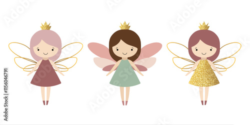 Set of little fairies in golden dresses. Cute fairies. Fabulous collection
