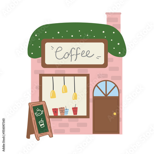 Modern coffeehouse exterior. Cozy coffee shop facade.Traditional popular place to meet, drink and eat.Flat style vector illustration isolated on white