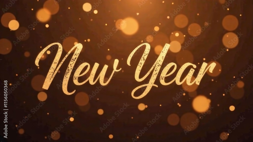 inscription new year on a dark background with brown bokeh inscription new year on a dark background with brown bokeh