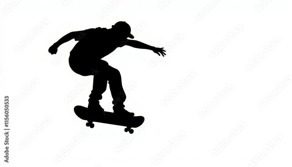 Fototapeta premium Skateboarder soaring high against a bright white background showcasing daring acrobatics in the air