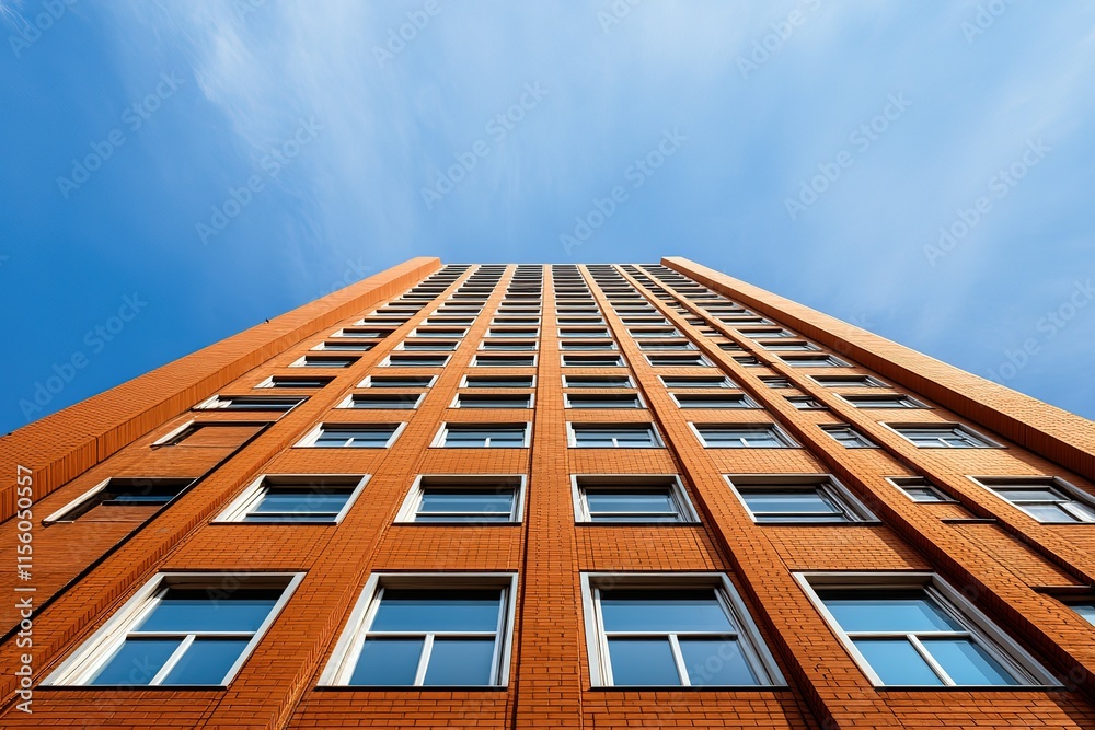 Architectural minimalism with brown building wall against blue sky Architectural minimalism with brown building wall against blue sky