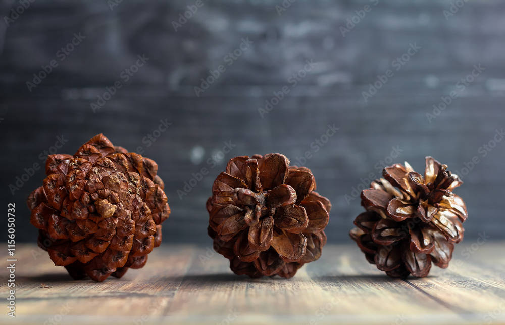 a bunch of dried pine cones on an abstract patterned wooden board a bunch of dried pine cones on an abstract patterned wooden board