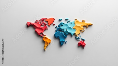 An artistic map of the world featuring continents in varied colors is shown embossed on a neutral surface, evoking global diversity and connection in a conceptual style.