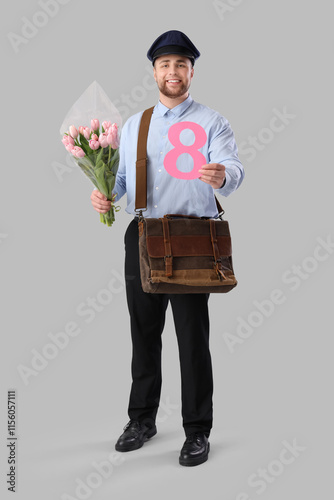 Handsome postman with tulip...