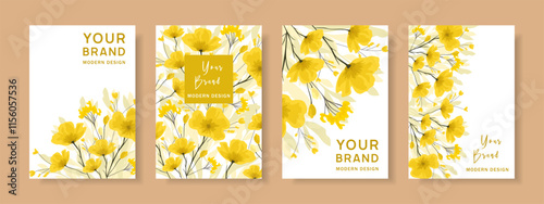 Set of backgrounds with bright flowers in watercolor style.