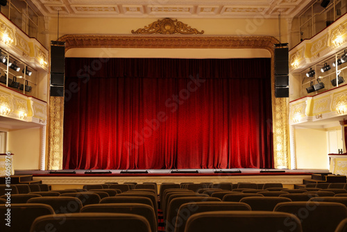 Fotografie Theatre interior with stage and rows of comfortable seats