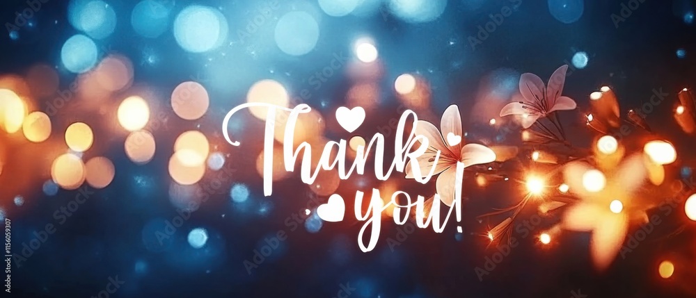 Glowing Thank You Message with Flowers and Bokeh Lights Glowing Thank You Message with Flowers and Bokeh Lights