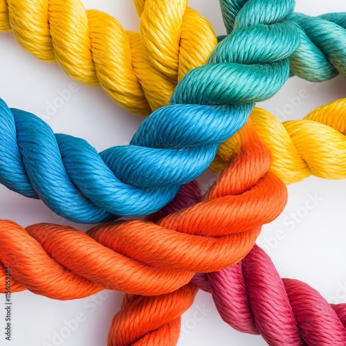 Vibrant Rainbow Ropes: A Colorful Intertwined Textile Composition photo