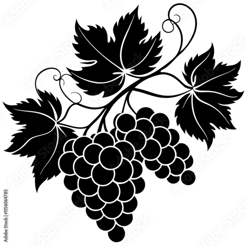 Fresh Grapes with Lush Leaves Illustration