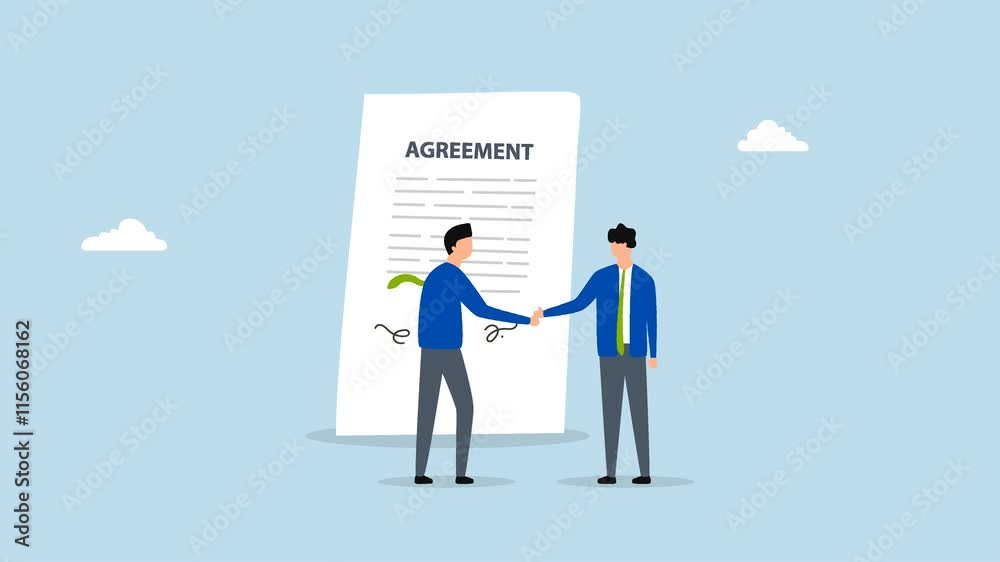 Business deal, 4k animation of Business partners shaking hands after finalizing the business contract agreement. 