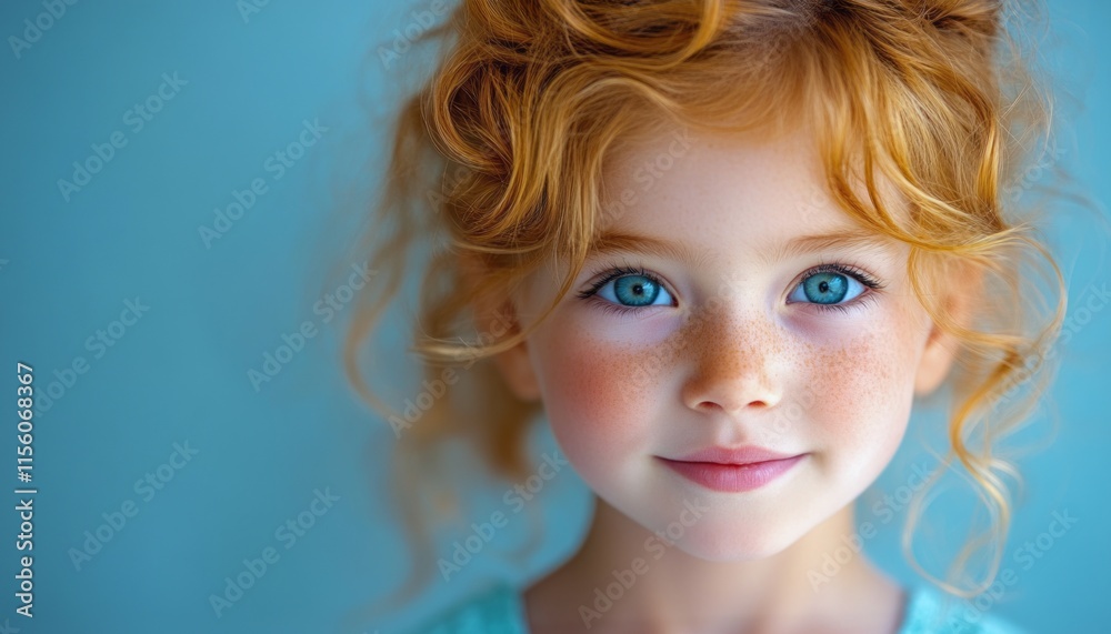 A girl with vibrant red curls and sparkling blue eyes radiates joy while posing A girl with vibrant red curls and sparkling blue eyes radiates joy while posing