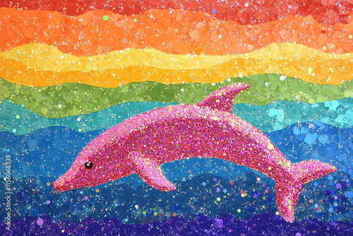 Colorful rainbow with dolphin glitter background texture photo