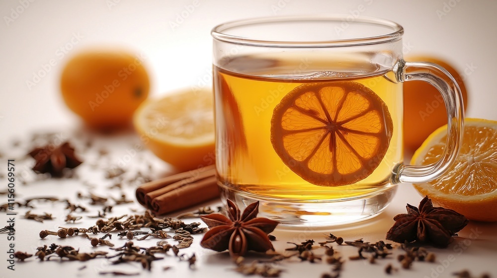Lemon tea with cinnamon, star anise, and oranges.
