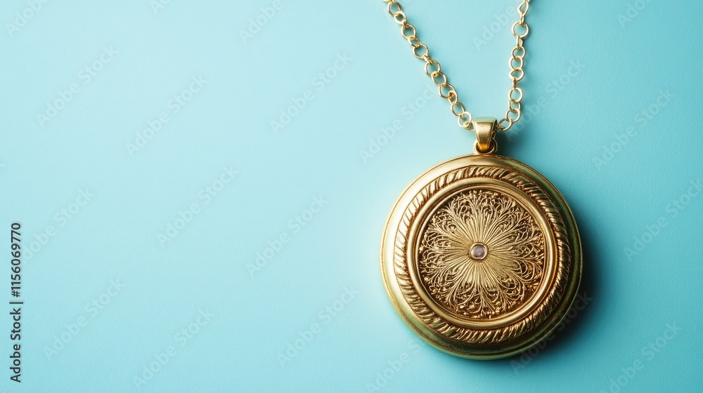 Elegant Gold Locket on a Flat Surface with Beautiful Design Elegant Gold Locket on a Flat Surface with Beautiful Design