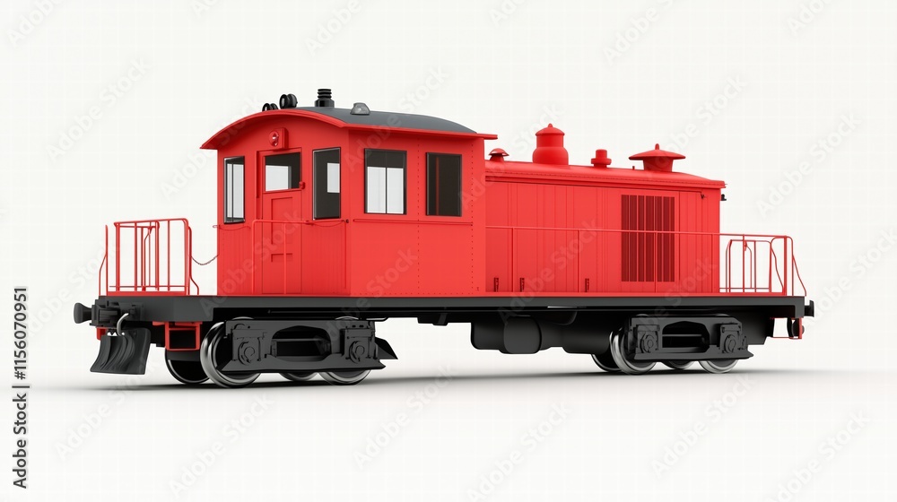 Detailed red train engine, 3D render. classic transport concept Detailed red train engine, 3D render. classic transport concept
