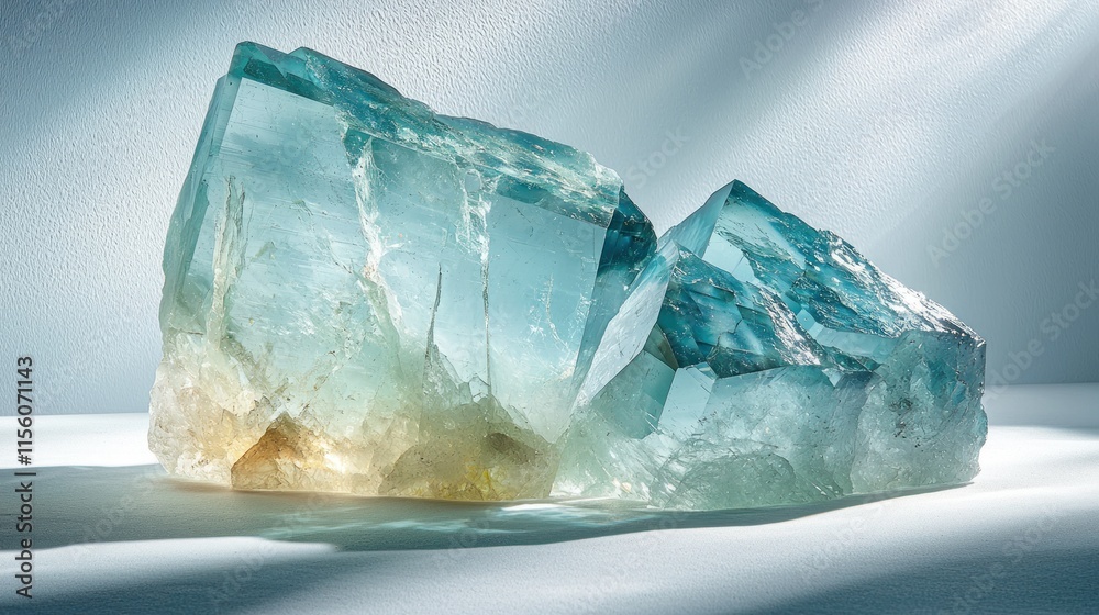 Light blue and yellow crystal mineral on white background. Light blue and yellow crystal mineral on white background.